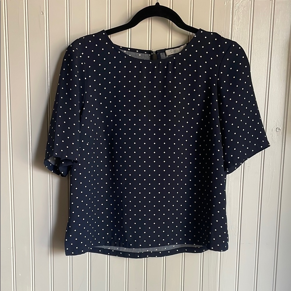 Dalia navy top, with white polka dots size Medium
